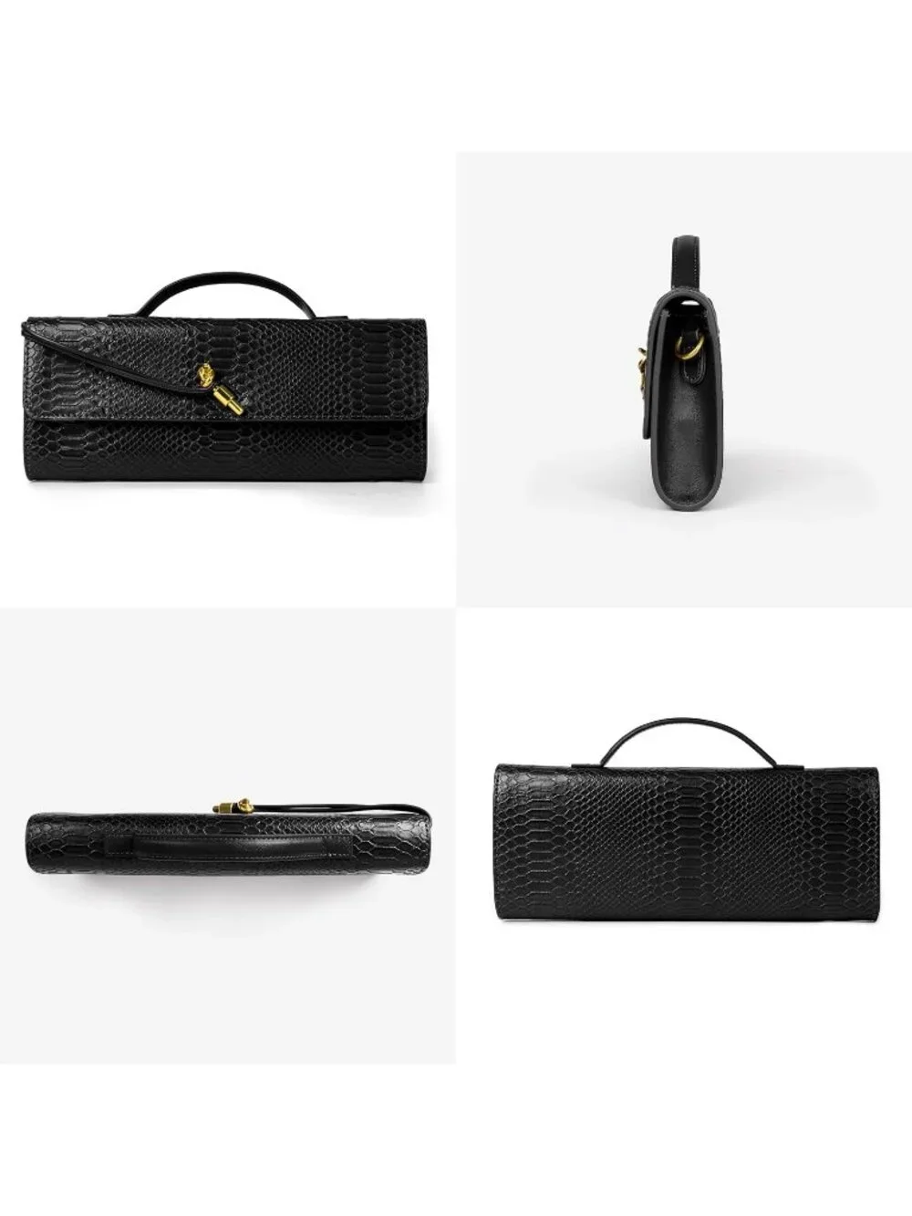 Womens Black Croco Woven Leather Suede Clutch Purse Evening Crossbody Handbag